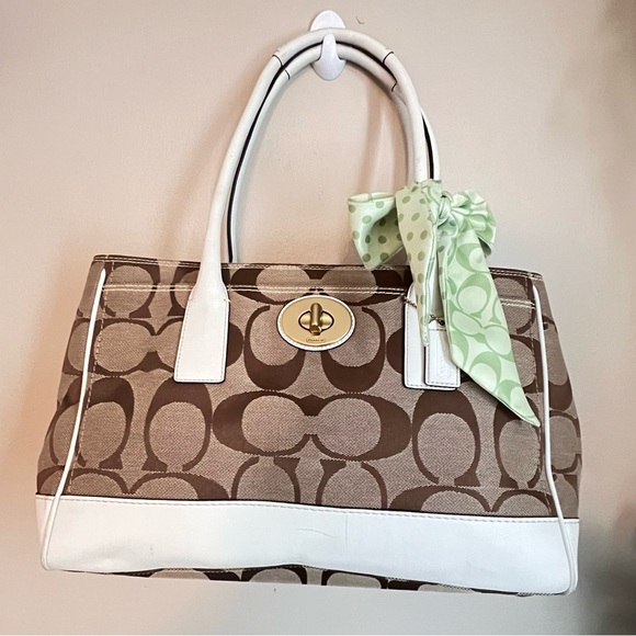 Coach Signature Khaki Ivory Large Madeline Tote Handbag11558 - Picture 1 of 12